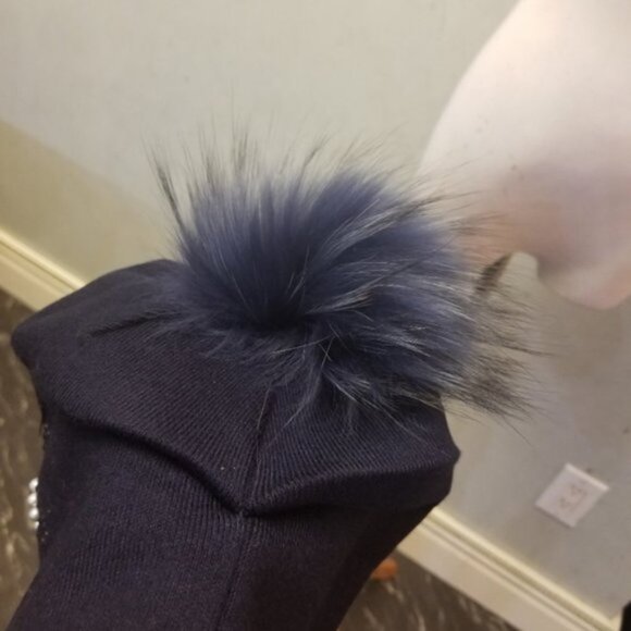 Rhinestone pearl butterfly Raccoon pompom Navy Hat main image 4